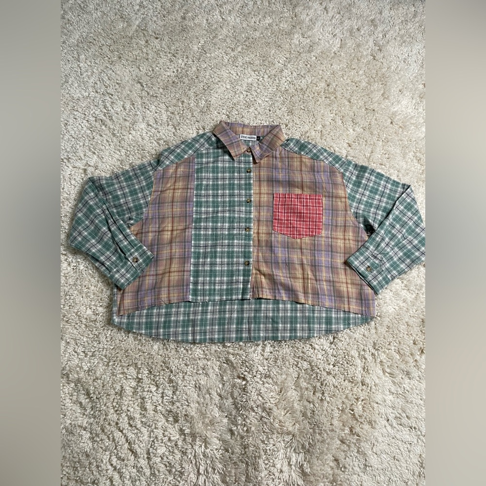Steve Madden Plaid Button Down Size Large - image 1